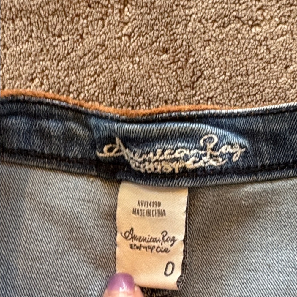 American Rag Blue Denim A-Line Skirt with Brown Trim - Picture 3 of 4